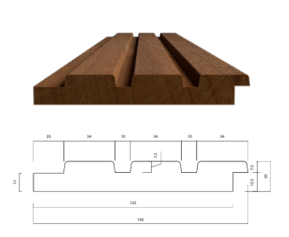 Picture of Thermowood Triple Ayous 3650x142x20 (nuttig 132mm)